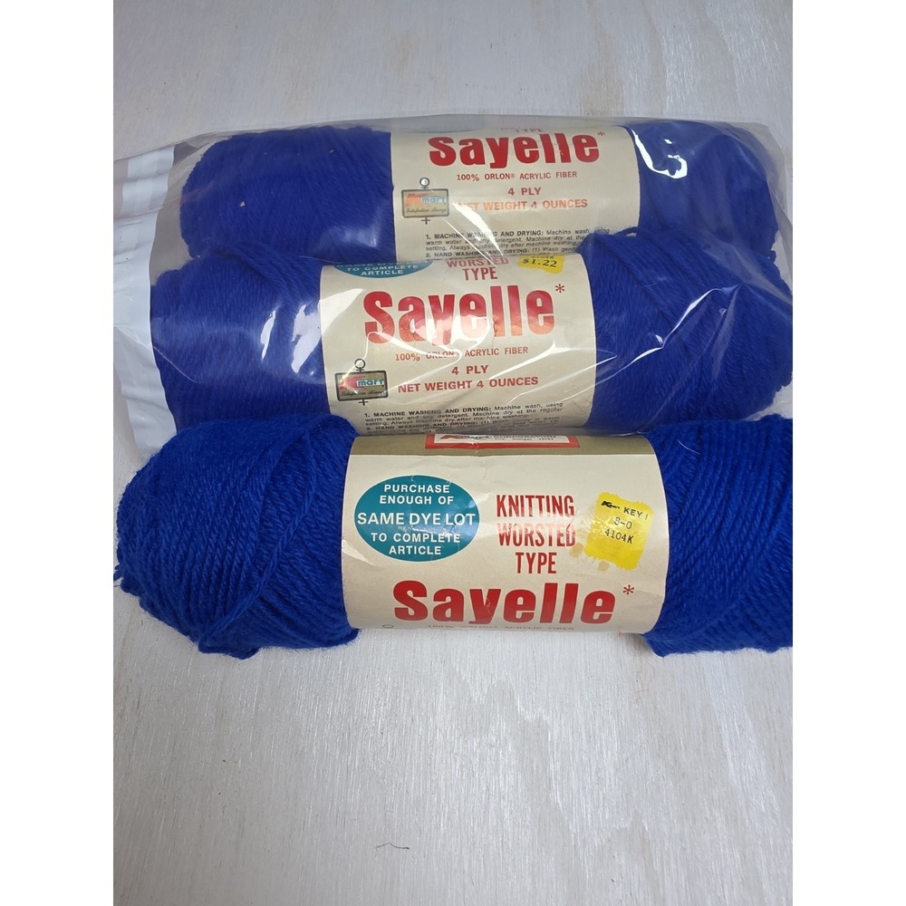 THREE Sayelle Knitting Worsted Yarn Royal Blue  Kmart Vintage USA NOS